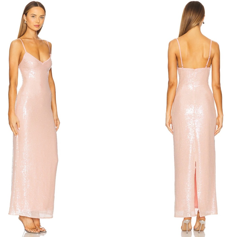 NEW Superdown Alba Sequin Maxi Dress Blush Pink XS